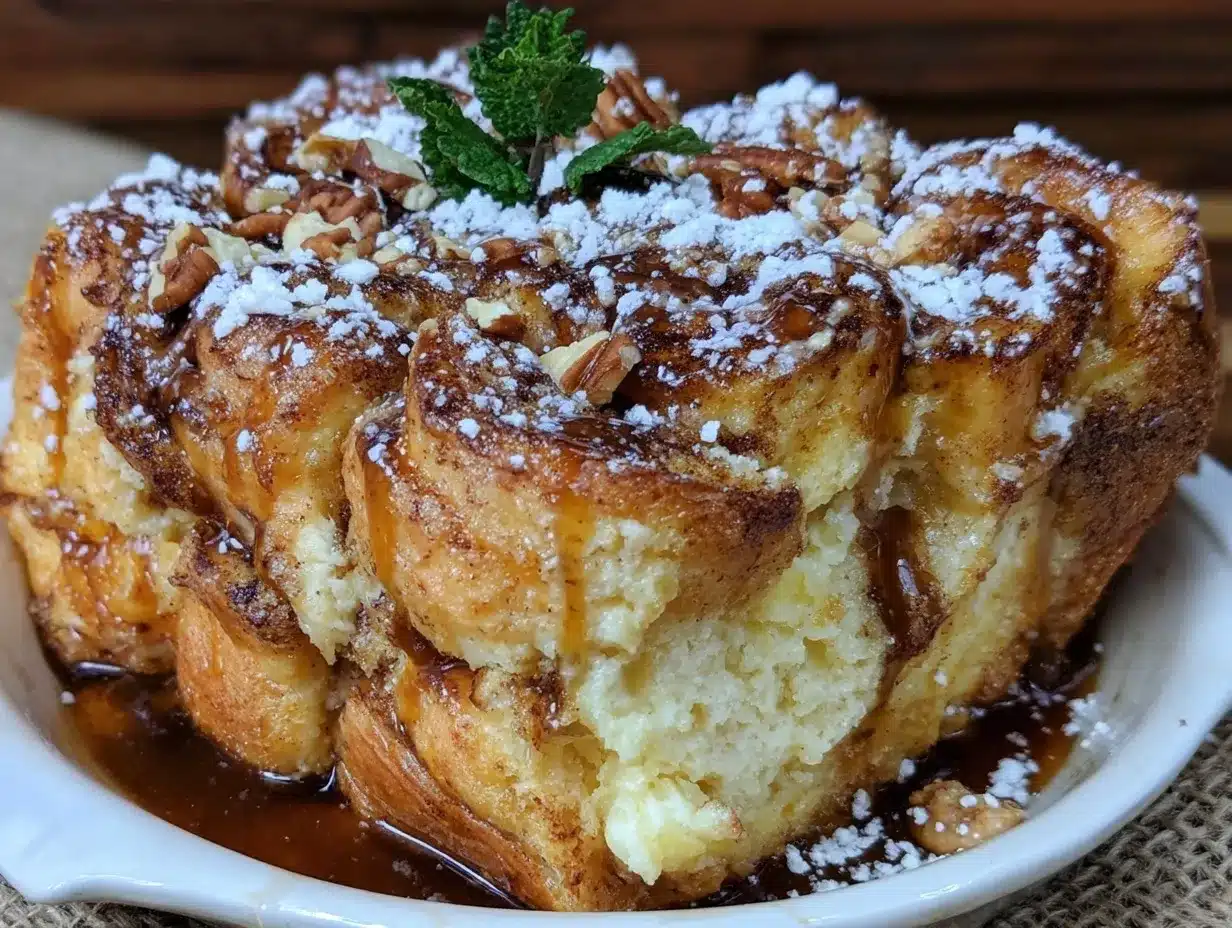 overnight cinnamon roll french toast casserole preparation steps