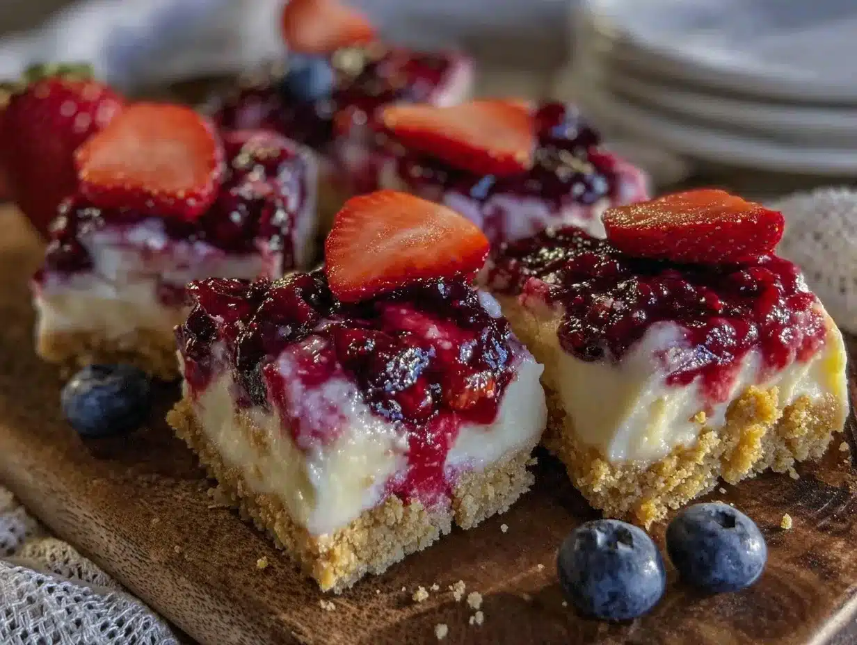 red white and blue cheesecake bars preparation steps