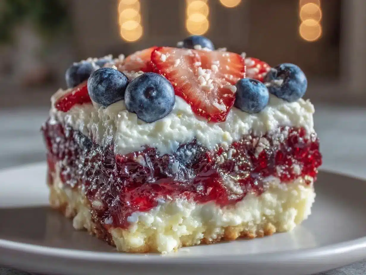 red white and blue layered jello poke cake preparation steps
