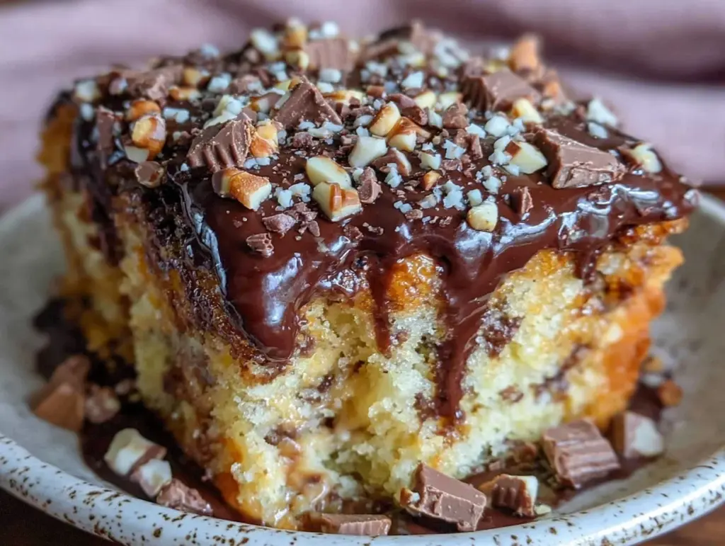 reeses peanut butter poke cake - featured image