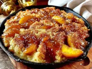 skillet peach cobbler - featured image