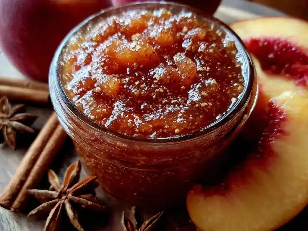 spiced peach freezer jam - featured image