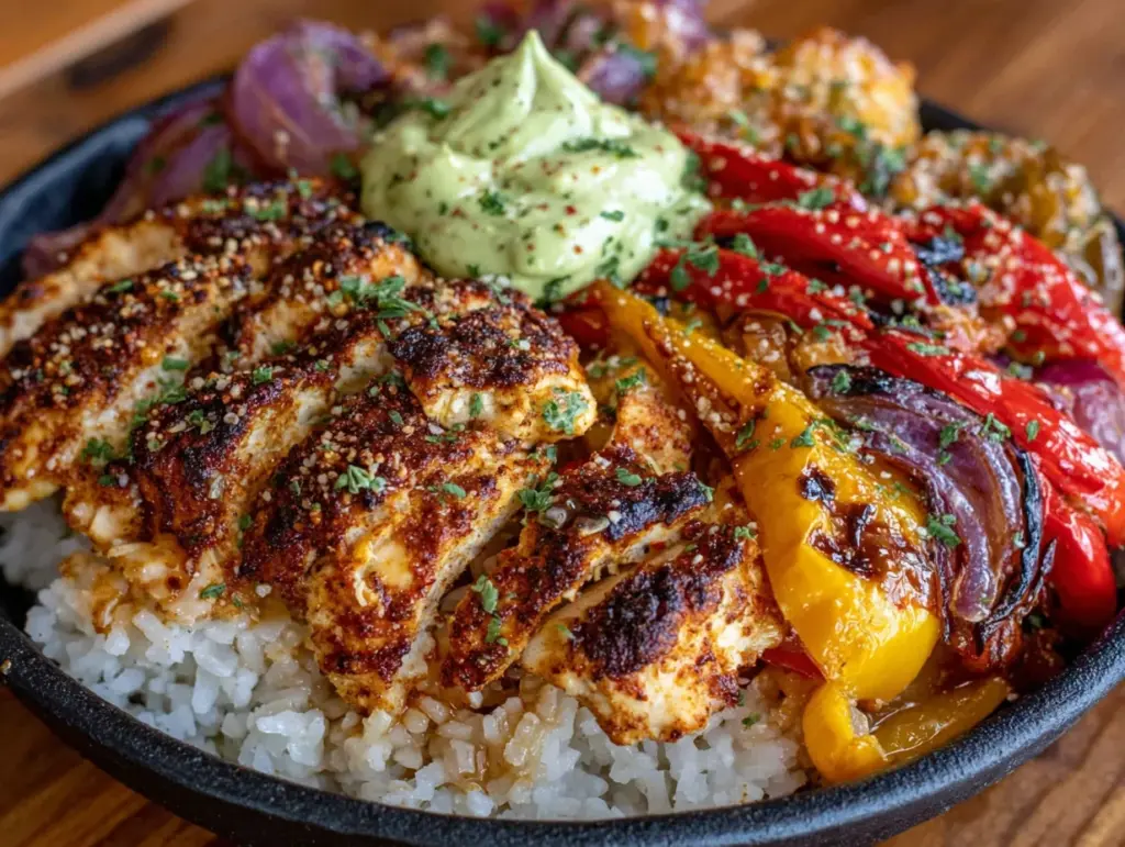 one pan chicken fajita bowls - featured image