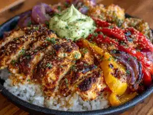 one pan chicken fajita bowls - featured image
