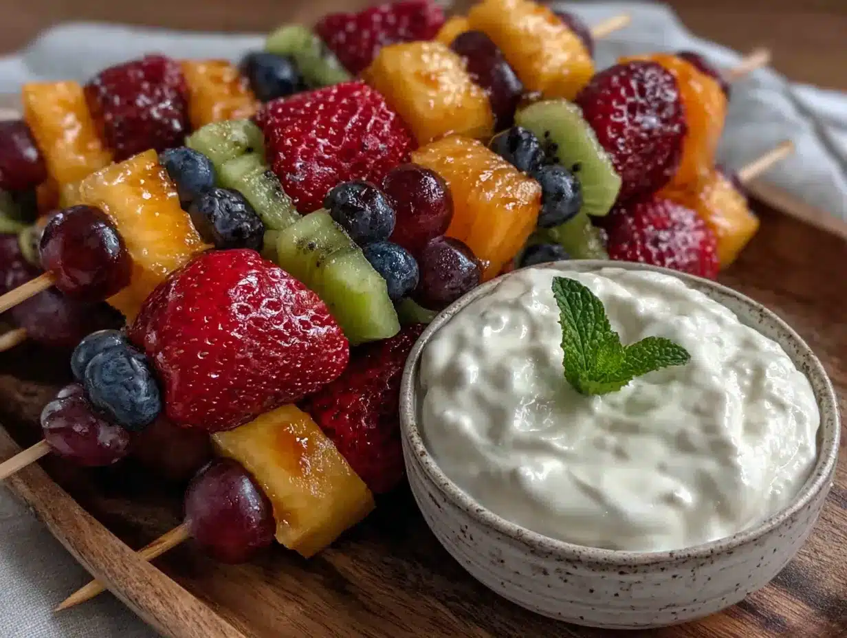 rainbow fruit kabobs with yogurt dip preparation steps